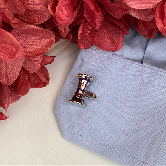 Elegant Double Barrel Two Tone Purple and Silver Cufflinks - Picture 9 of 16